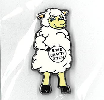 "Ewe Crafty Bitch" enamel needle minder