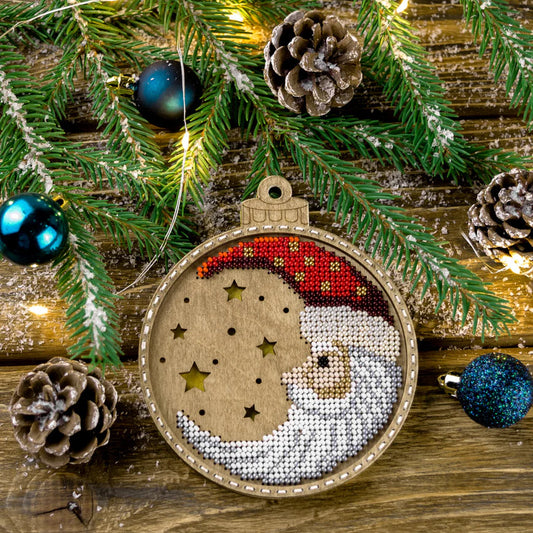 Bead Embroidery on Wood Kit - Crescent Santa