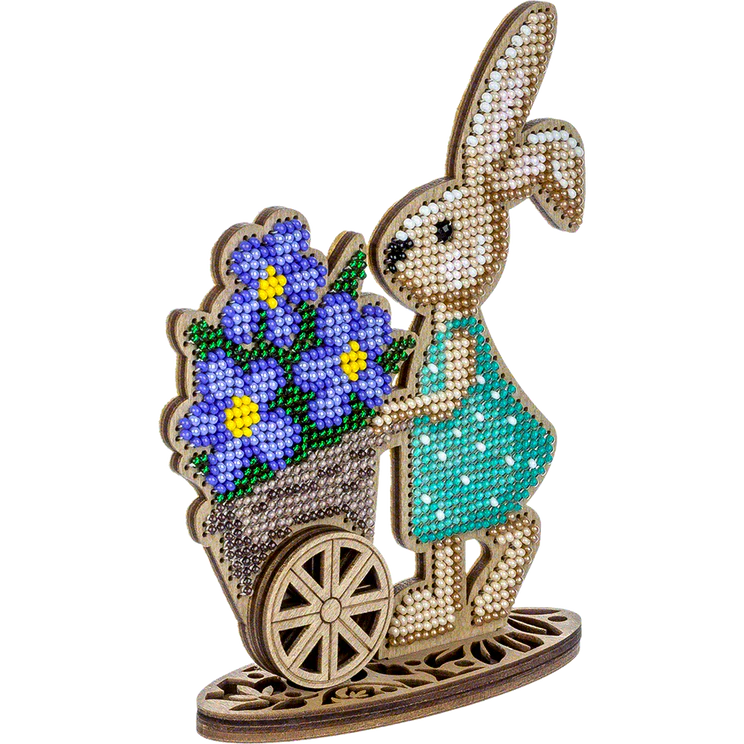 Bead Embroidery on Wood Kit - Bunny with Flower Cart