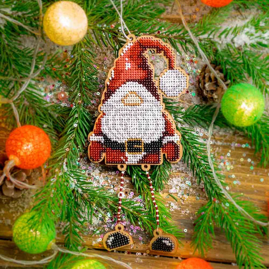 Bead Embroidery on Wood Kit - Santa Gnome