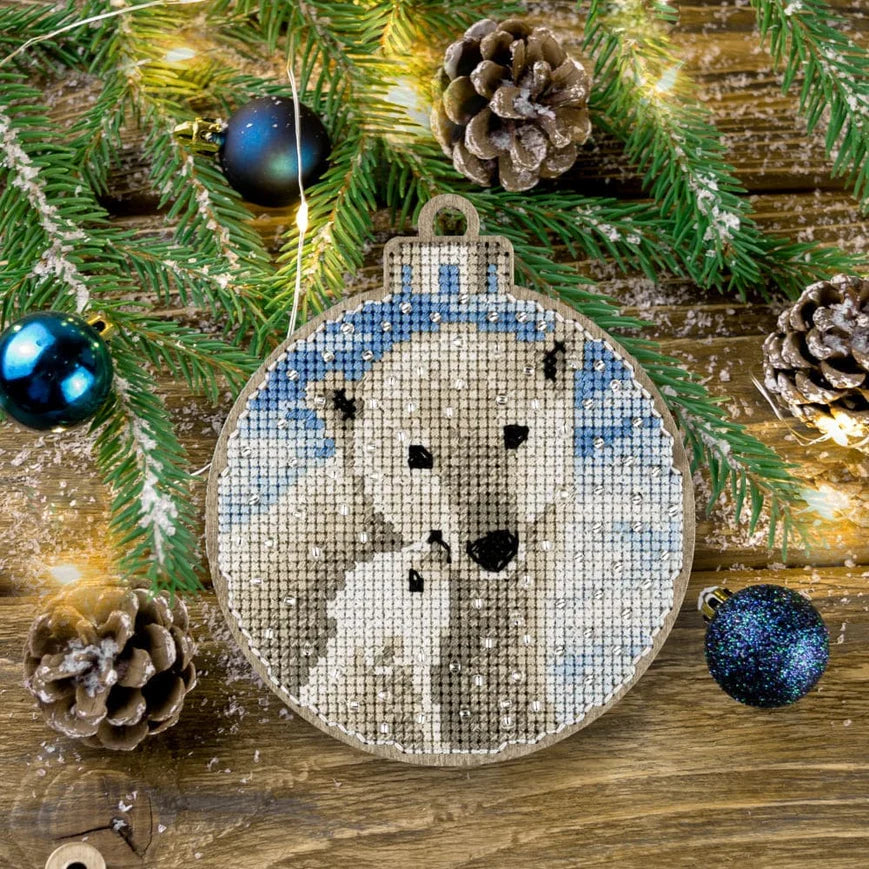 Bead Embroidery on Wood Kit - Polar Bears