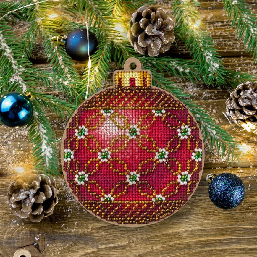 Bead Embroidery on Wood Kit - Red Bauble