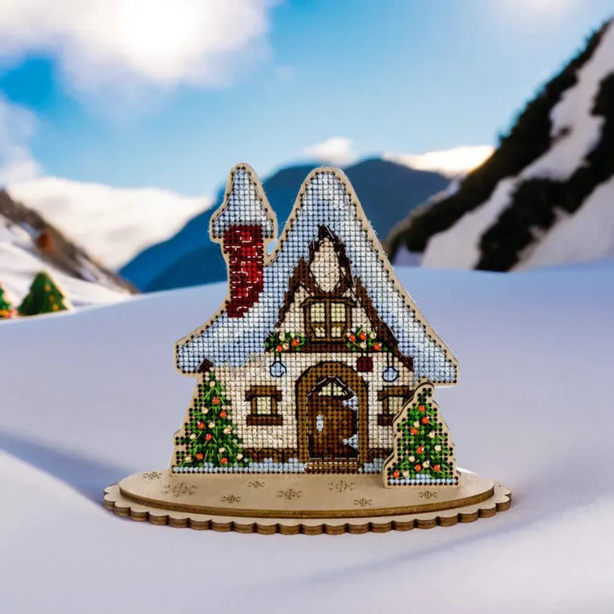 Bead Embroidery on Wood Kit - Winter Cottage