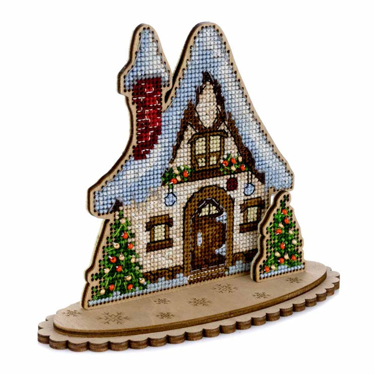 Bead Embroidery on Wood Kit - Winter Cottage