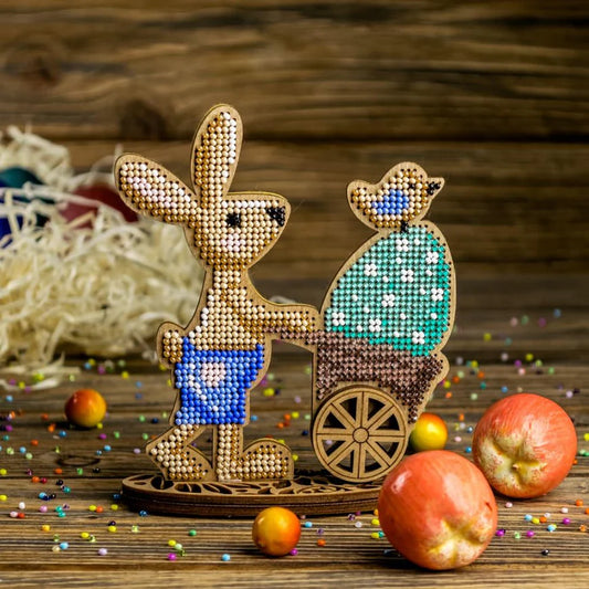 Bead Embroidery on Wood Kit - Bunny with Egg Cart